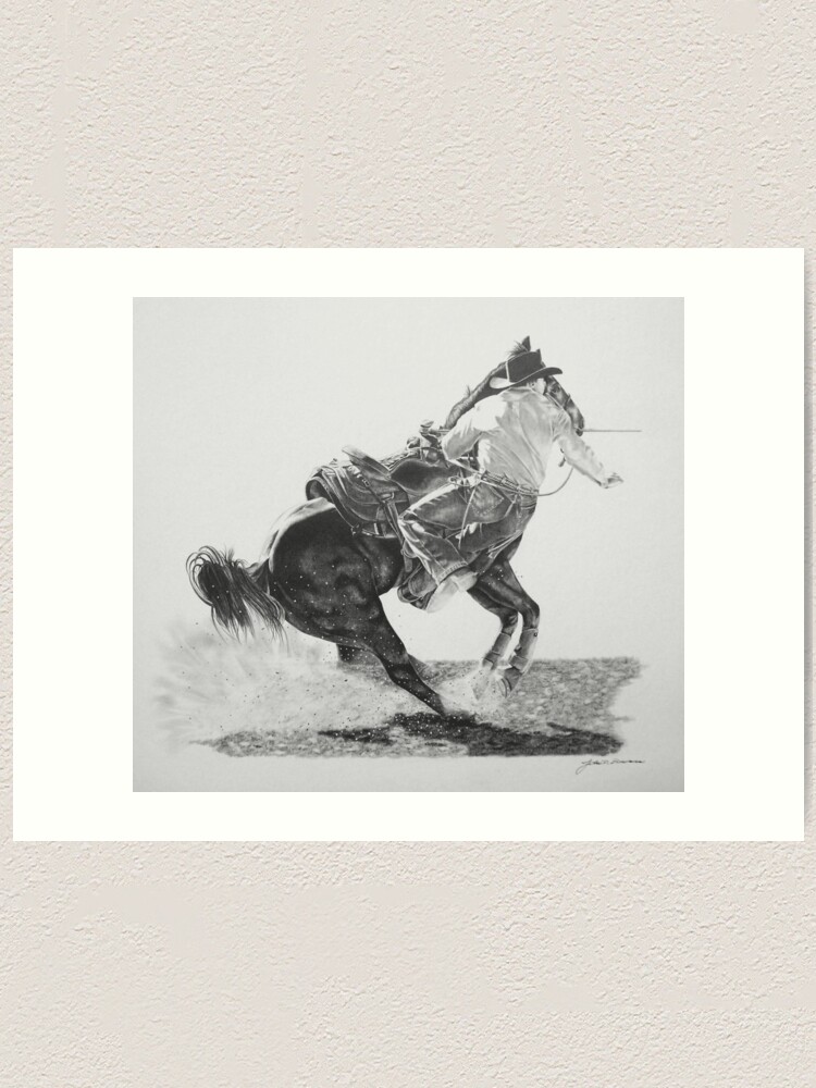 Thumbnail 1 of 3, Art Print, Diggin' In Rodeo Calf Roper designed and sold by graphiteaz.