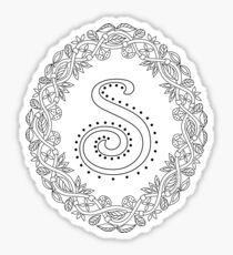 Letter S Black And White Wreath Monogram Initial Sticker