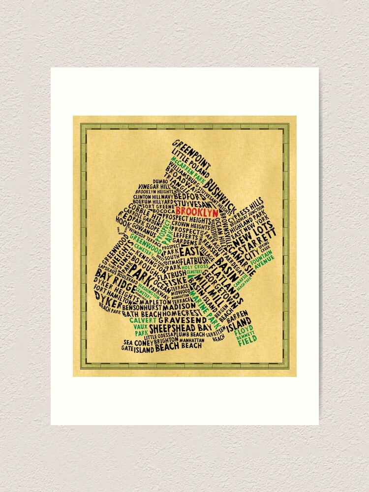 Brooklyn New York Typography Map Art Print for Sale by icoNYC