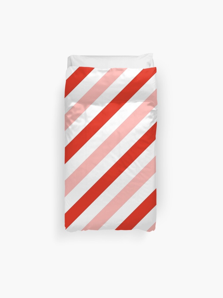 Red Diagonal Tinted White Two Tone Diagonal Stripes Duvet Cover