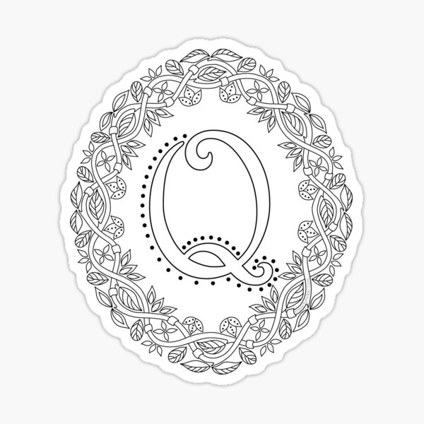 Letter Q Black And White Wreath Monogram Initial Sticker