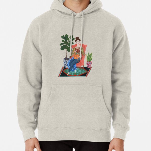 Cat lady reading Pullover Hoodie