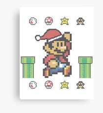 Christmas Super Mario Pixel Knit Canvas Print