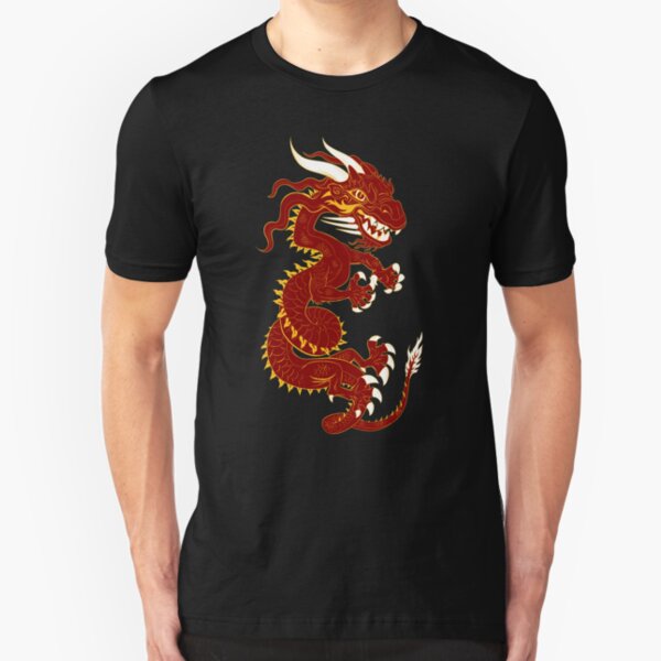 Red Dragon with Golden Style Slim Fit T-Shirt