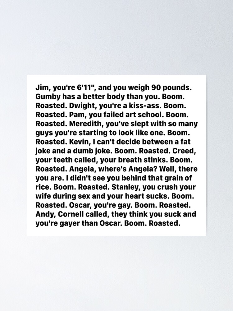 "Michael Scott's Boom Roasted Speech" Poster for Sale by janielc