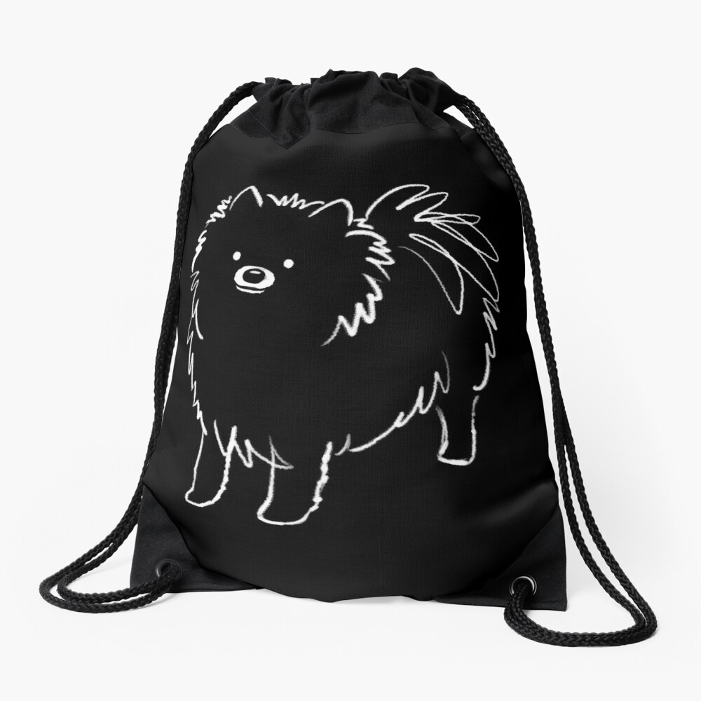 Black Pomeranian Drawstring Bag