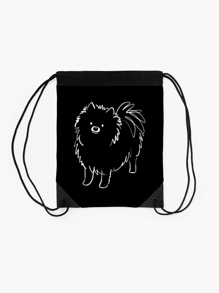 Alternate view of Black Pomeranian Drawstring Bag