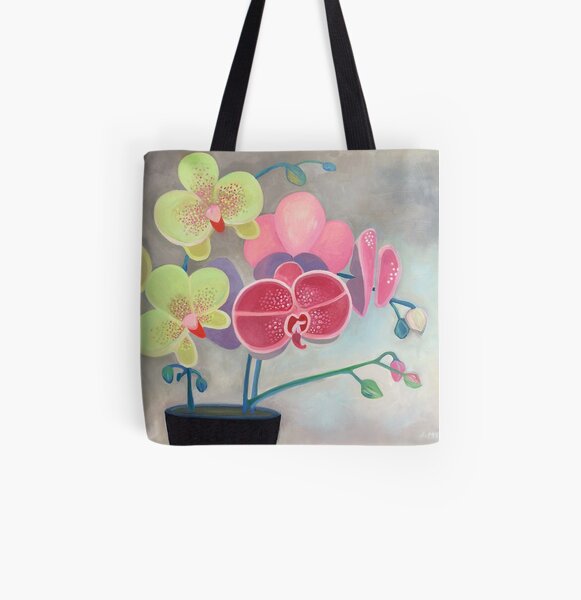Black Pot Orchid All Over Print Tote Bag