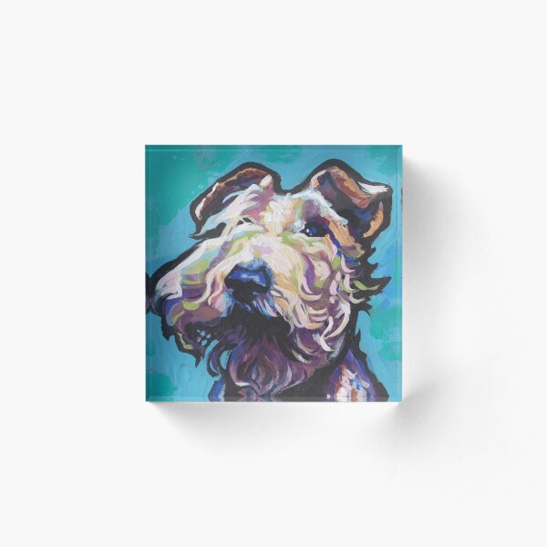 Fun Wire Hair Fox Terrier Dog bright colorful Pop Art Acrylic Block