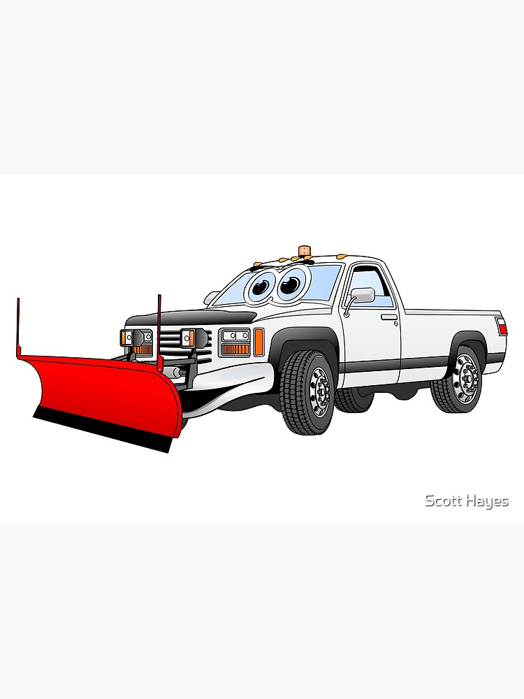 "White R Pick Up Truck Snow Plow Cartoon" Art Print by Graphxpro