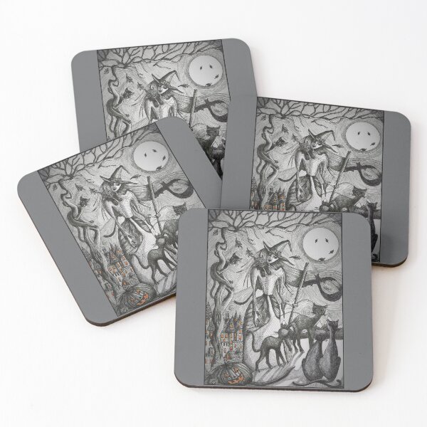 Witches Cats Coasters (Set of 4)