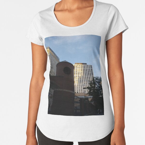 #sky, #architecture, #business, #city, #outdoors, #technology, #modern, #vertical, #colorimage, #NewYorkCity, #USA, #americanculture Premium Scoop T-Shirt