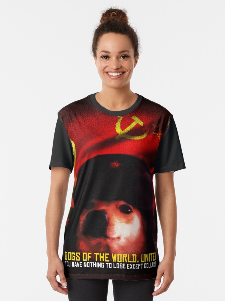 Comrade Doggo Meme Funny Doge dog Jimbo with Russia Sickle and star on red background