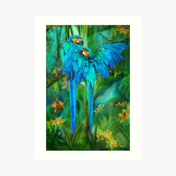 Tropic Spirits - Gold and Blue Macaws Art Print