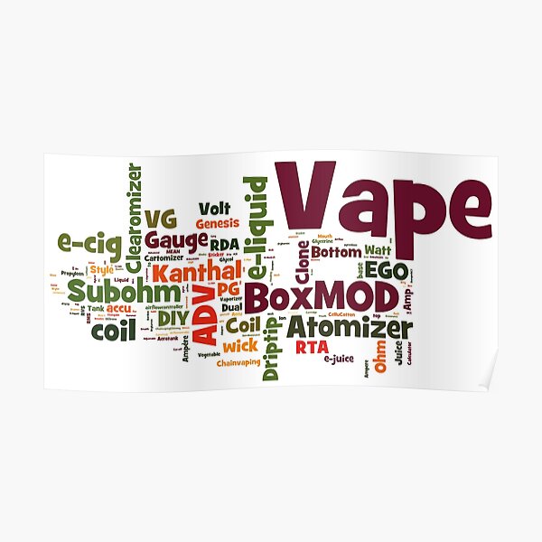 "Vape Design WordCloud Vape Coloured" Poster for Sale by 2vape Redbubble