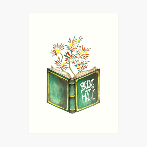 Books are magic - Flowers Kunstdruck
