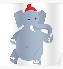 Cute Elephant with red beanie Poster