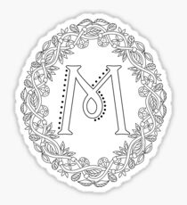 Letter M Black And White Wreath Monogram Initial Sticker