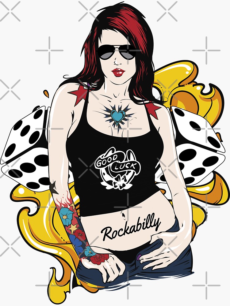 Rockabilly Skull Retro Pin Up Girl Guitar Rock And Roll Vintage Rockers  Sticker for Sale by MemphisCenter