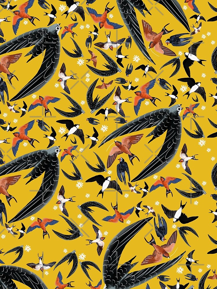 Swallows and swift pattern (Yellow) by belettelepink