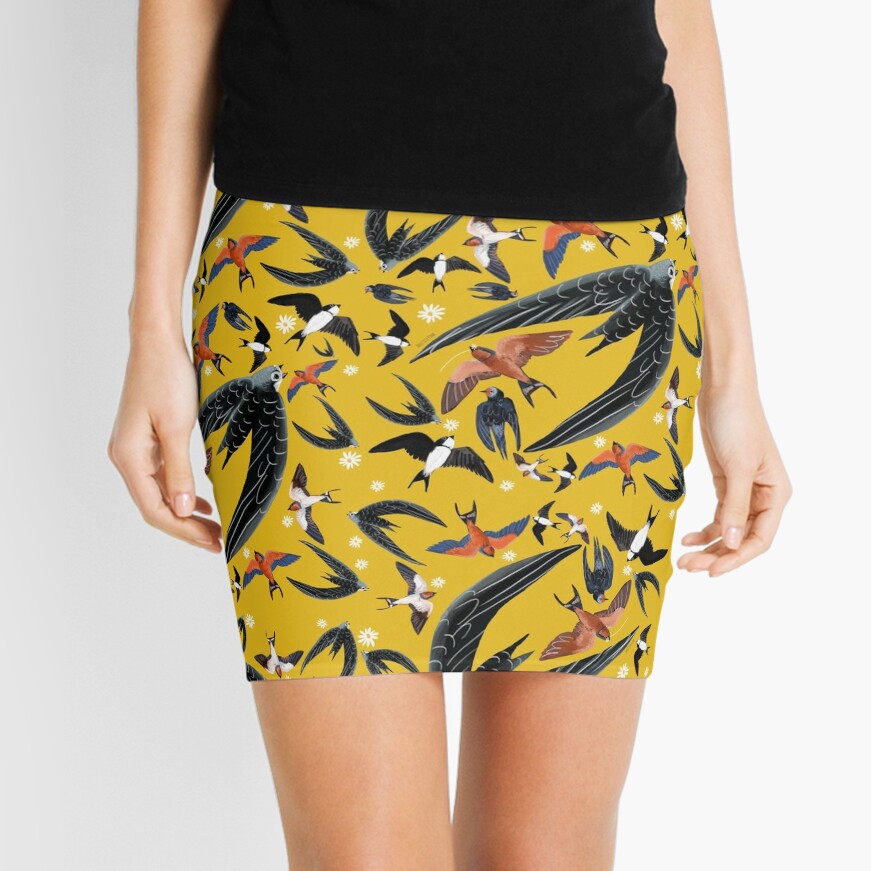 Swallows and swift pattern (Yellow) Mini Skirt