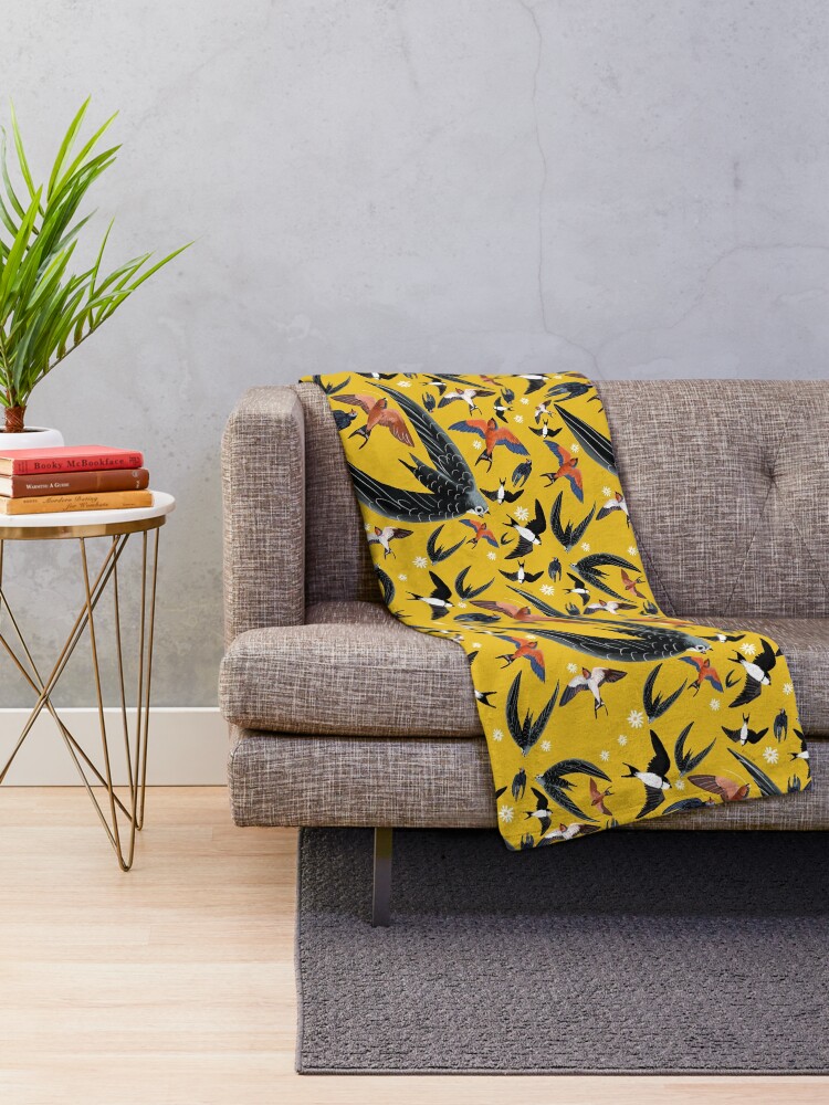 Vista alternativa de Manta Swallows and swift pattern (Yellow)