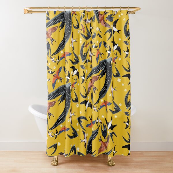 Swallows and swift pattern (Yellow) Cortina de ducha