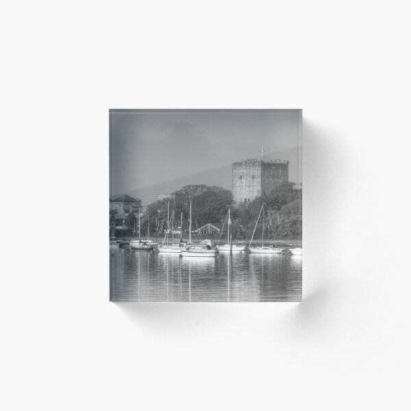 Portchester Castle in black and white Acrylic Block