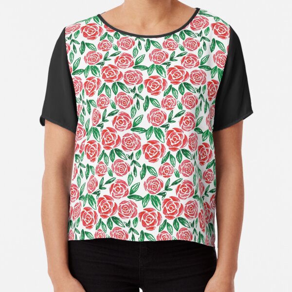 Chalk Red Roses Chiffon Top