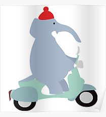 Funny elephants on vespa, speedy Poster