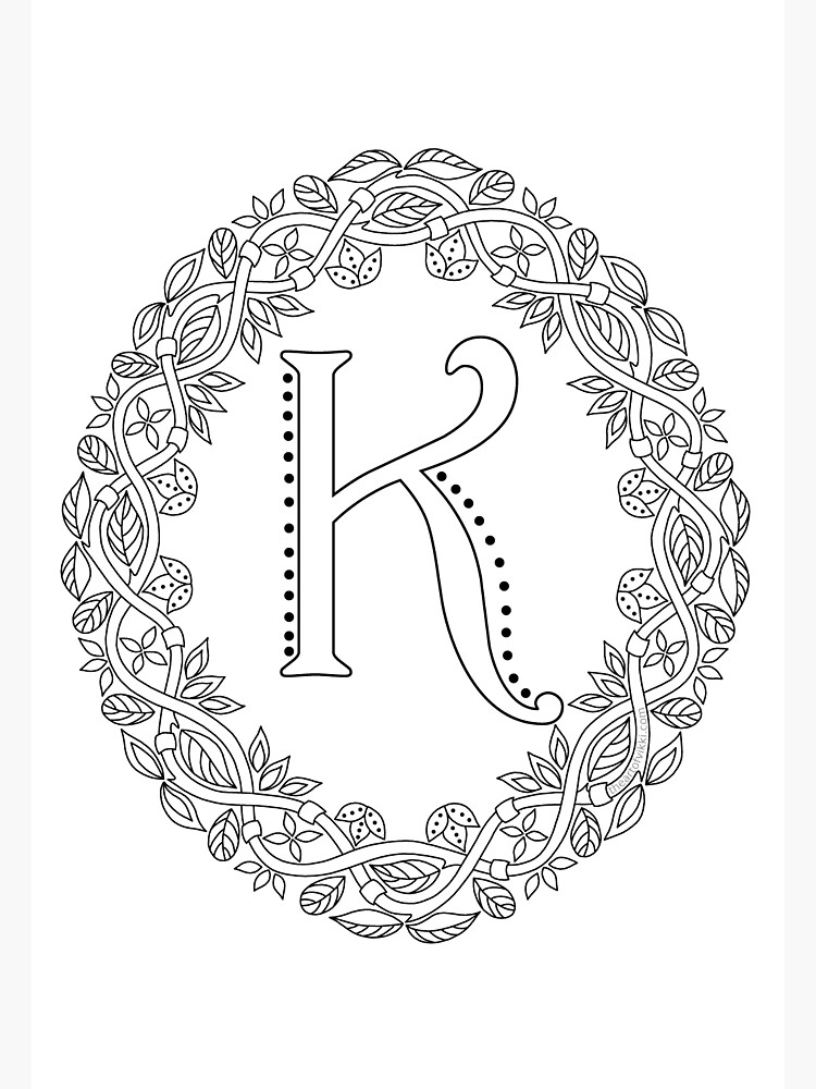 Letter K Black And White Wreath Monogram Initial by theartofvikki