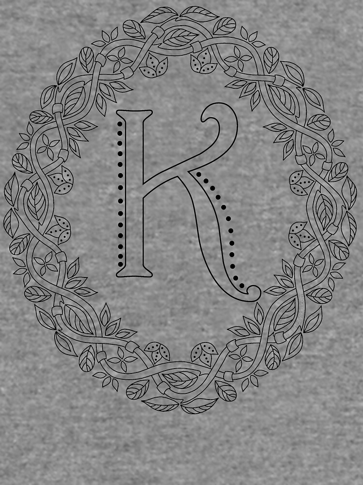 Letter K Black And White Wreath Monogram Initial by theartofvikki