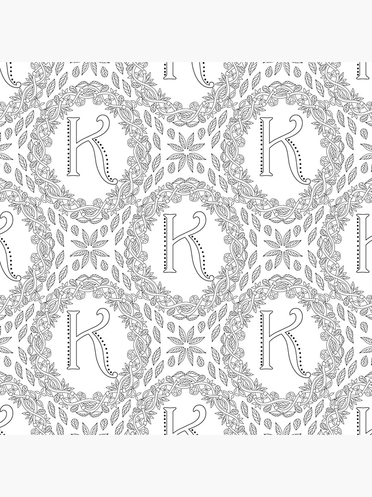 Letter K Black And White Wreath Monogram Initial by theartofvikki