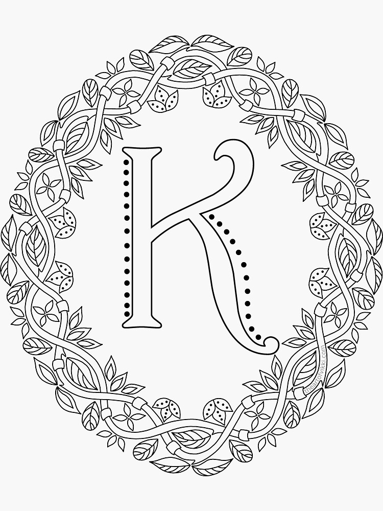 Letter K Black And White Wreath Monogram Initial by theartofvikki