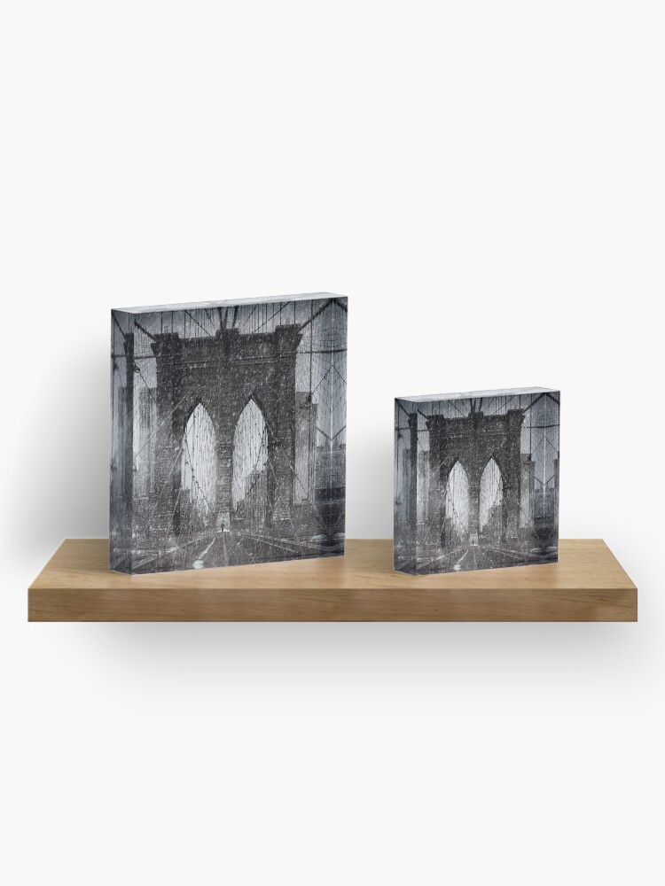 Alternate view of Brooklyn Bridge Snow Day Acrylic Block