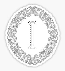 Letter I Black And White Wreath Monogram Initial Sticker