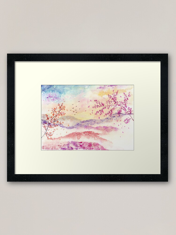 Thumbnail 1 of 7, Framed Art Print, Loose Landscape and Branches Watercolor designed and sold by aquarelles.