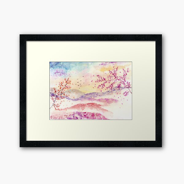 Loose Landscape and Branches Watercolor Framed Art Print