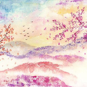 Artwork thumbnail, Loose Landscape and Branches Watercolor by Aquarelas de Maria