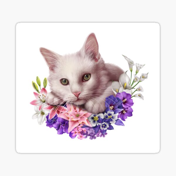 Snowy Flower Kitten Sticker