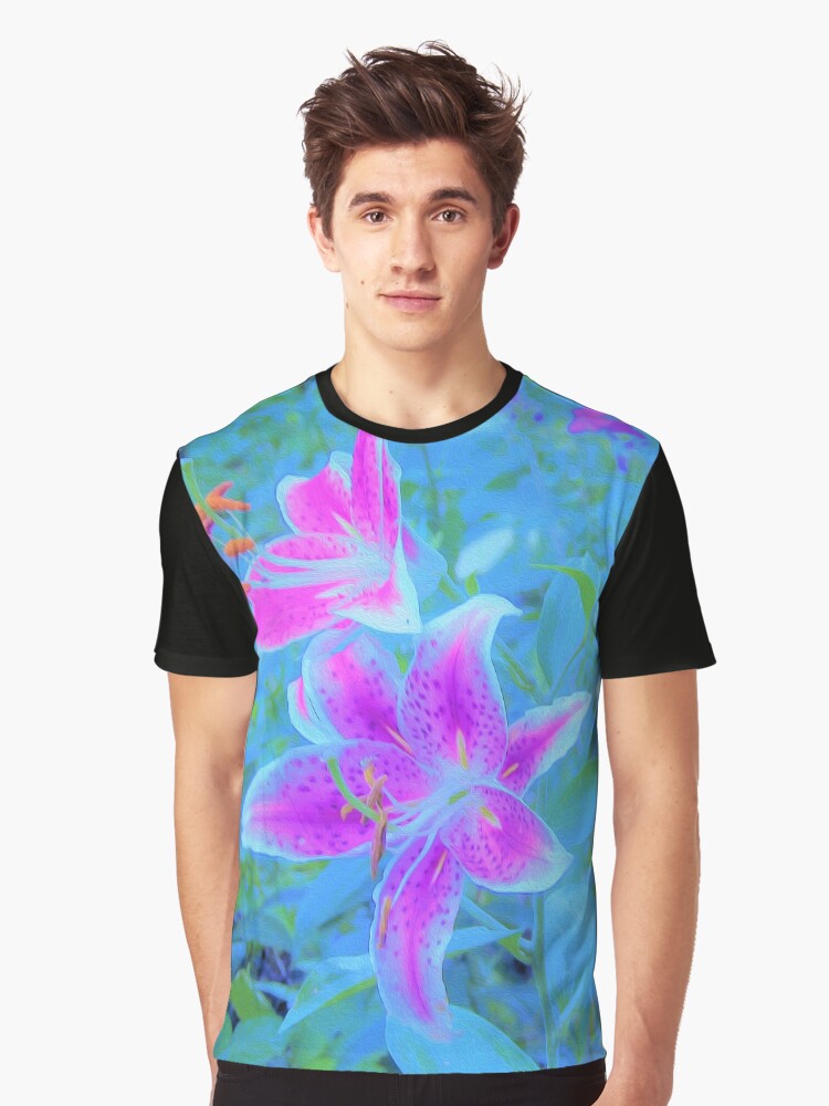 Fuchsia Stargazer Lilies in the Blue Garden