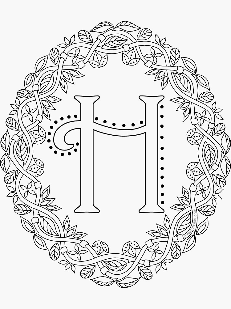 Letter H Black And White Wreath Monogram Initial by theartofvikki