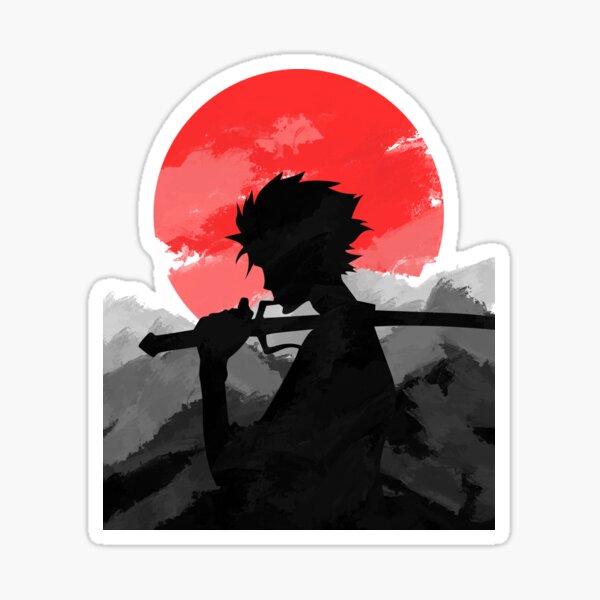 Samurai with sunset Sticker