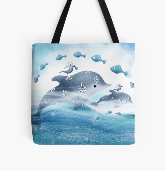 NUDECOR Canvas Tote Bag Blue Dolphin Love Taiwan Pink Save Dolph White Sea  Reusable Handbag Shoulder Grocery Shopping Bags