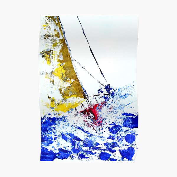 Red Yacht - Palette Knife Acrylic on Canvas Board Poster