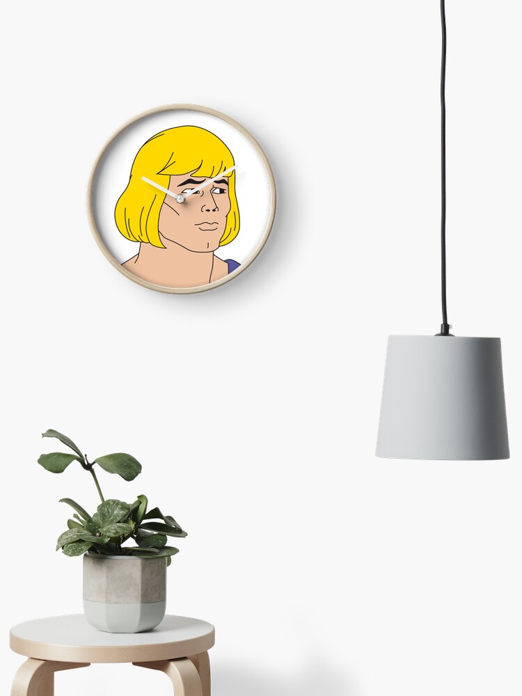 Heman Meme Face Confused Clock By Guest Pillow Redbubble - roblox guest home decor redbubble