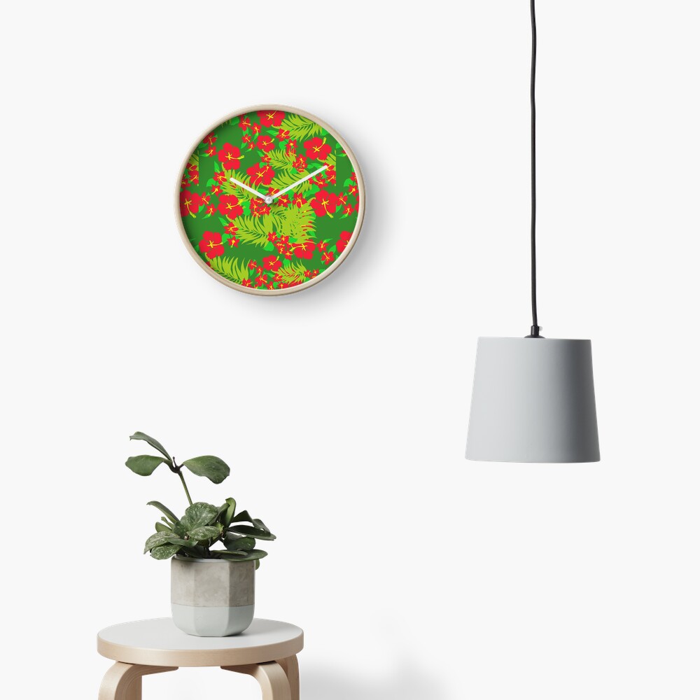 Red Hibiscus Clock