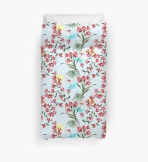 Flamingo with Pink Flora and Sun Duvet Cover
