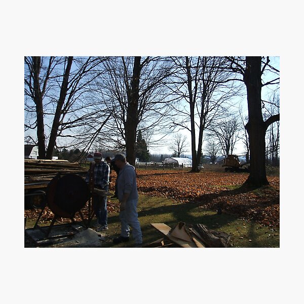Old Tractor an saw cutting wood Photographic Print