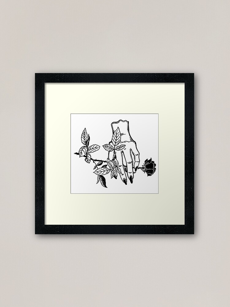 Linear Art Of A Stylized Female Human Hand Holding A Rose Framed Art Print By Katjagerasimova Redbubble